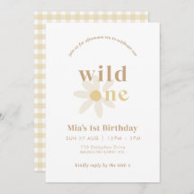 Tan Boho Daisy Floral First Birthday Invitation