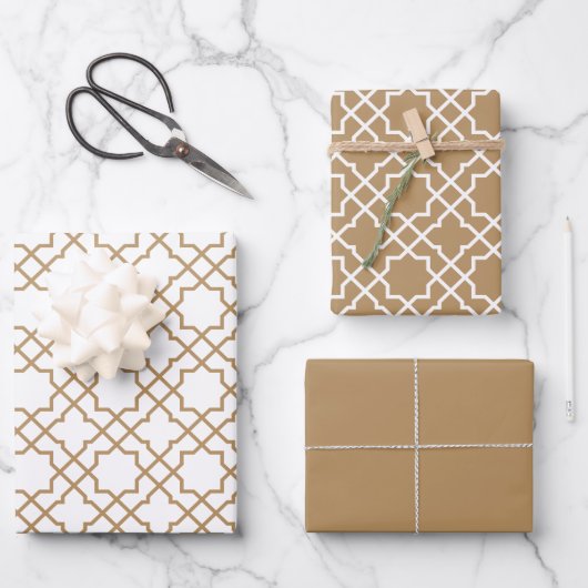 Tan Brown Arabesque Pattern Gift Wrapping Paper (Voorkant)