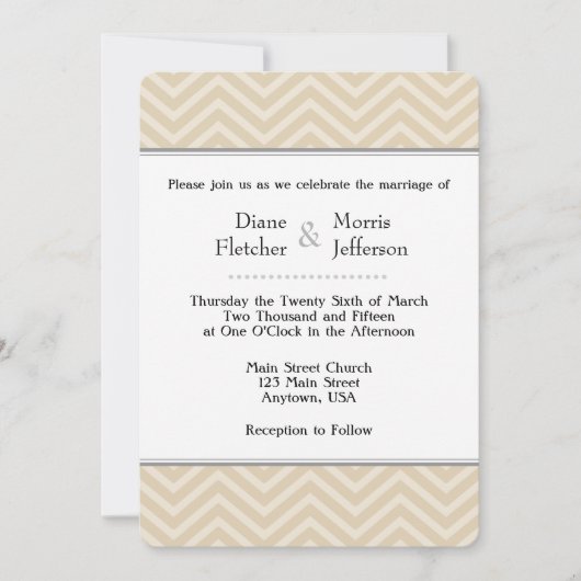 Tan Brown Beige Chevron Invitations de mariage (Devant)