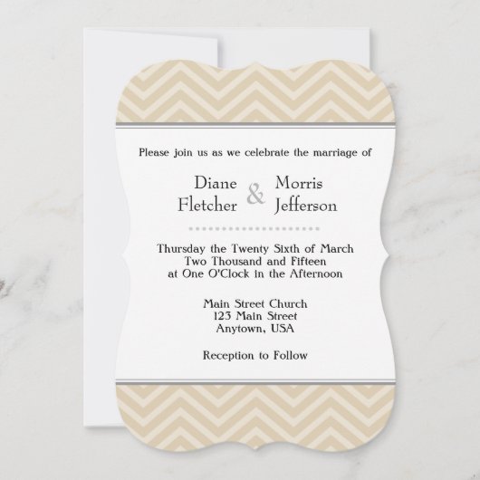 Tan Brown Beige Chevron Invitations de mariage (Devant)