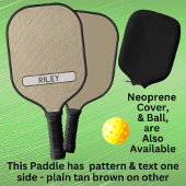 Tan Brown Burlap Faux Fabric Voeg monogram toe Pickleball Paddle