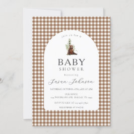 Tan Brown Check Plaid Gingham Boy Beer Baby shower Kaart