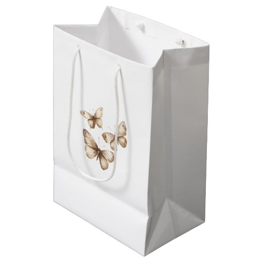 Tan Brown Cream Butterflies Medium Cadeauzakje (Voorkant Gekanteld)