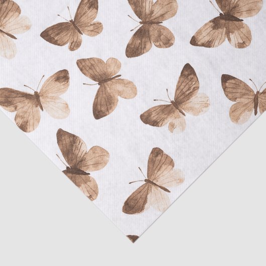 Tan Brown Cream Butterflies Verjaardag Tissuepapier (Detail)