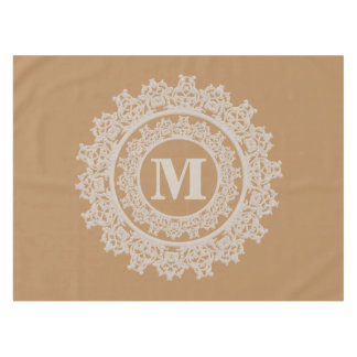 Tan Brown en Cream Elegant Monogram Tafelkleed