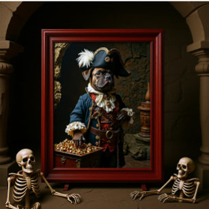 Tan Brown Franse Bulldog Pirate Captain Poster