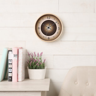 Tan/Brown Lune Effet Imprimé Design Horloge ronde