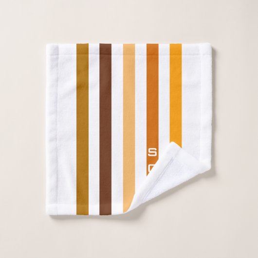 Tan Brown Orange Vertical Stripes Monogramme (Gant de toilette)