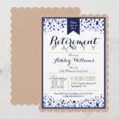 Tan Brown, White, Navy Blue Retirement Party Kaart (Voorkant / Achterkant)