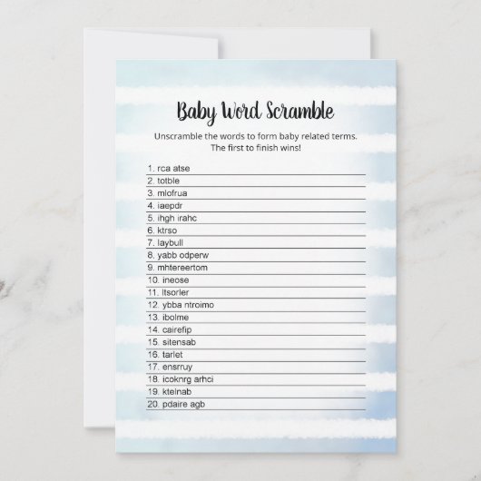 Tan Bunny Blue Baby Word Scramble Game Kaart (Voorkant)