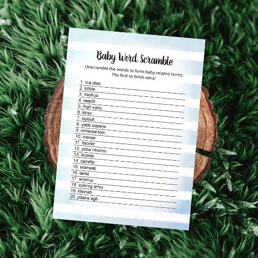 Tan Bunny Blue Baby Word Scramble Game Kaart