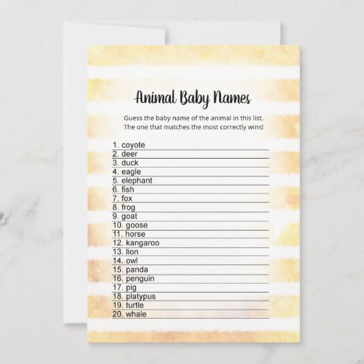 Tan Bunny Yellow Animal Baby Names Kaart (Voorkant)