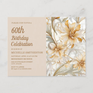 Tan Champagne Bloemige Vrouwen 60e Verjaardag Uitnodiging Briefkaart