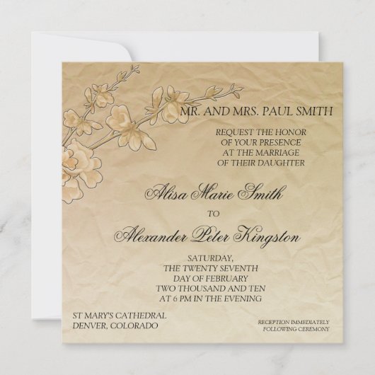 Tan Cherry Blossom Mariage Invitation nuptiale (Devant)