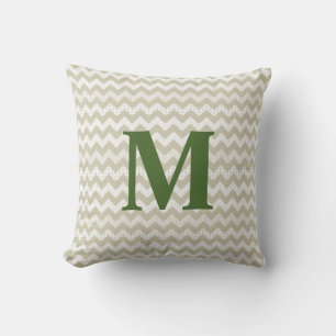 Tan Chevron et Green Monogram Coussin extérieur