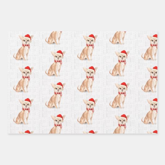 Tan Chihuahua Kersthond en Plaid Inpakpapier Vel (Voorkant 2)
