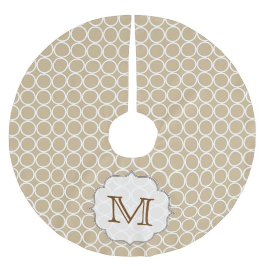 Tan Circle Polka Dot Monogram Initialen boomrok Kerstboom Rok (Voorkant)