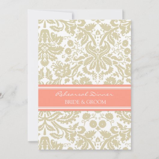 Tan Coral Damask Rehearsal Dinner Party Kaart (Voorkant)