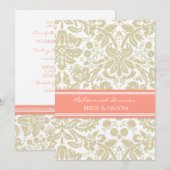 Tan Coral Damask Rehearsal Dinner Party Kaart (Voorkant / Achterkant)
