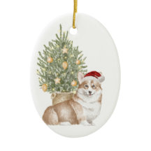Tan Corgi Holiday Waterverf Pet Dog Kerstmis