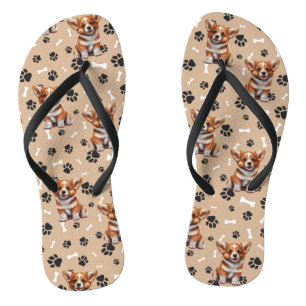 Tan Corgi Puppy Pawprint Teenslippers
