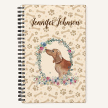 Tan Dachshund Dog Paw Print & Floral Cute