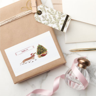 Tan Dachshund Funny kersthond met boom Rechthoekige Sticker