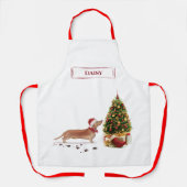 Tan Dachshund Funny kersthond met boom Schort (Voorkant)