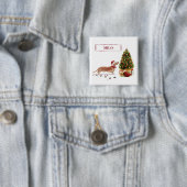 Tan Dachshund Funny kersthond met boom Vierkante Button 5,1 Cm (In situ)