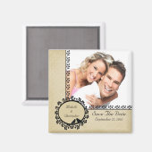 Tan Damask Inséparables Photo Save The Date Magnet (Recto/Verso)