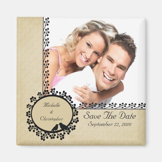 Tan Damask Inséparables Photo Save The Date Magnet (Devant)