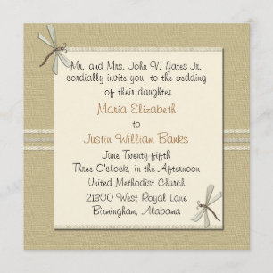 Tan Dragonfly Square Wedding Invitation Kaart