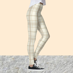 Tan en beige Tartan Patroon Leggen Pants Leggings