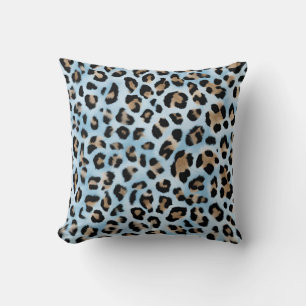 Tan en blauwe luipaardprint kussen