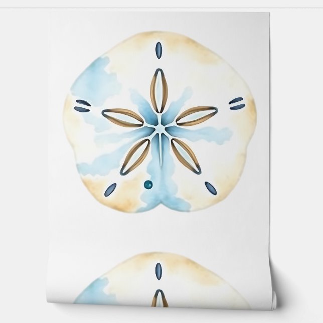 Tan en Blue Coastal Sand Dollar Seaside Behang (Afrollen)
