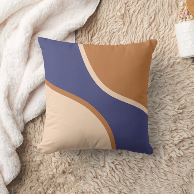 Tan en Blue Minimalist Swirl Shapes and Edges Kussen (Deken)