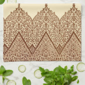 Tan en Brown Indian Lace  Design Pattern Theedoek (Gevouwen)