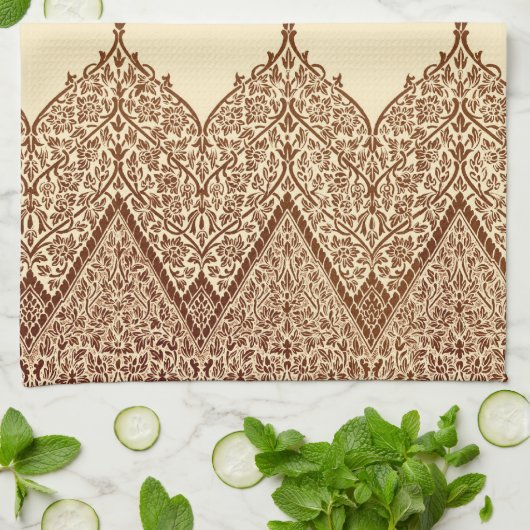 Tan en Brown Indian Lace  Design Pattern Theedoek (Gevouwen)