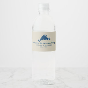Tan en Navy Blue Marthas Wijngaard Kaart Bruiloft Waterfles Etiket