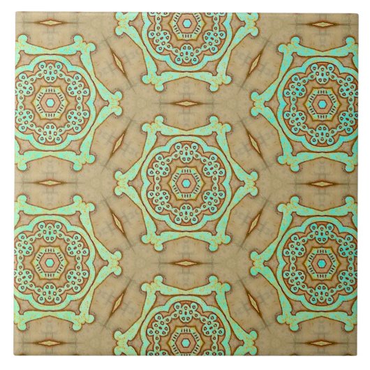 Tan en turquoise arabesk tegeltje (Voorkant)