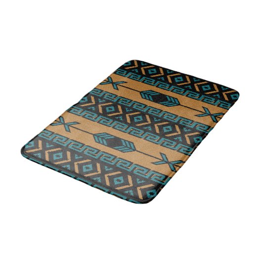 Tan en Turquoise Southwest Aztec Pattern Badmat (Gekanteld)