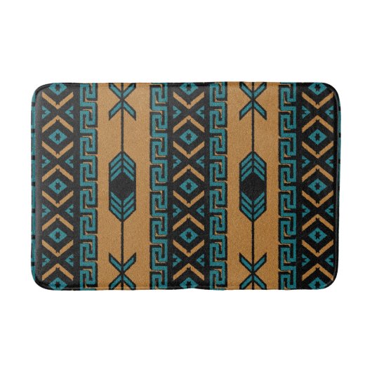 Tan en Turquoise Southwest Aztec Pattern Badmat (Voorkant)