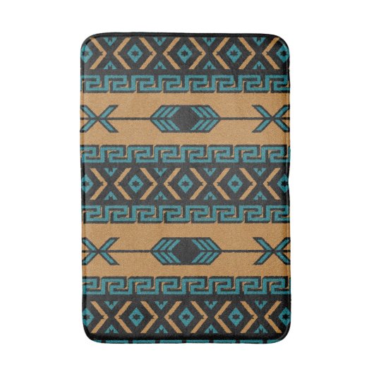 Tan en Turquoise Southwest Aztec Pattern Badmat (Voorkant Verticaal)