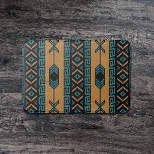 Tan en Turquoise Southwest Aztec Pattern Badmat