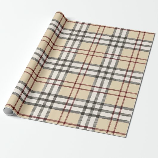 Tan en White Buffalo Play Gingham Cadeaupapier (Uitgerold)