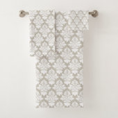 Tan en White Damask Bath Towel Set Bad Handdoek (Insitu)