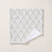 Tan en White Damask Bath Towel Set Bad Handdoek (Wasdoekje)