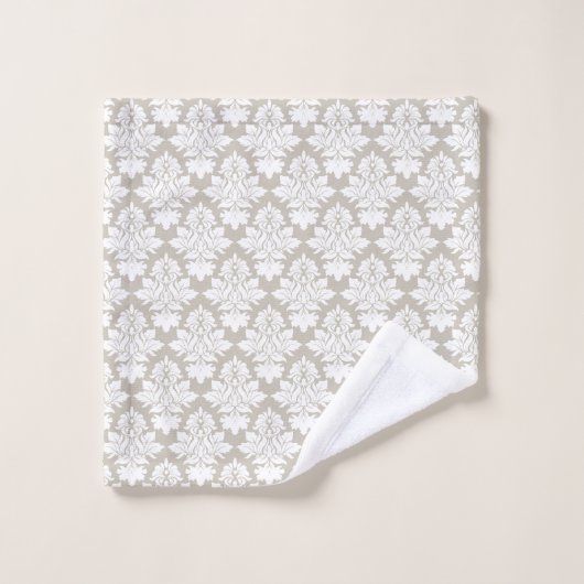 Tan en White Damask Bath Towel Set Bad Handdoek (Wasdoekje)