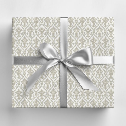 Tan en White Damask Pattern Cadeaupapier
