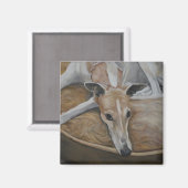 Tan en witte Greyhound Hond Art Magnet Magneet (Voorkant / Achterkant)